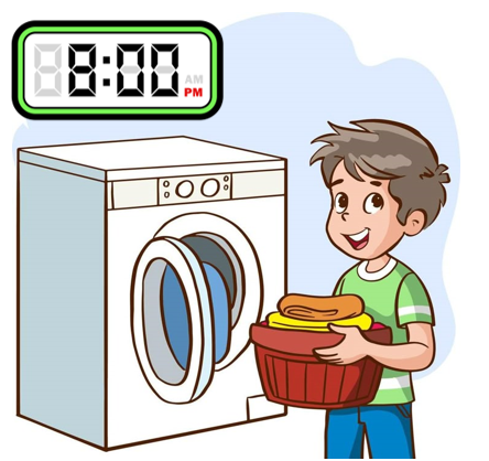 When do you wash the clothes? A. I wash the clothes in the evening. B. I wash the clothes in the afternoon. C. I wash the clothes in the morning. (ảnh 1)