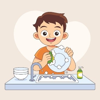 What do you do in the evening? A. I help my mum with the cooking. B. I wash the dishes. C. I wash the clothes. (ảnh 1)