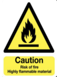 What does the sign say? A. The material must be kept in the freezer. B. Fire must be used to clean this area. C. The area is safe from fire hazards. D. The material can easily catch fire. (ảnh 1)