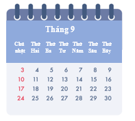 Quan sát tờ lịch rồi điền vào chỗ trống cho thích hợp:  Thứ Năm đầu tiên của tháng 9 là ngày ...        Ngày 12 và 26 của tháng 9 là thứ ...        (ảnh 1)