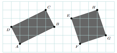 Cho thửa ruộng hình vuông EFGH và thửa ruộng hình chữ nhật ABCD trong hình dưới đây. Biết rằng mỗi ô vuông nhỏ có độ dài cạnh là 1. (ảnh 1)