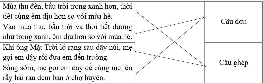Nối những câu văn dưới đây với kiểu câu tương ứng. (ảnh 1)