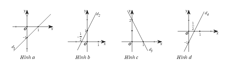 Cho các đường thẳng được biểu diễm trên mặt phẳng tọa độ Oxy như sau: (ảnh 1)