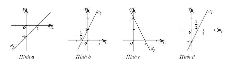Cho các đường thẳng được biểu diễm trên mặt phẳng tọa độ Oxy như sau: (ảnh 1)