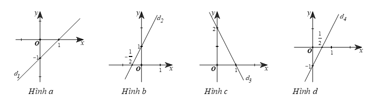 Cho các đường thẳng được biểu diễm trên mặt phẳng tọa độ Oxy như sau: (ảnh 1)