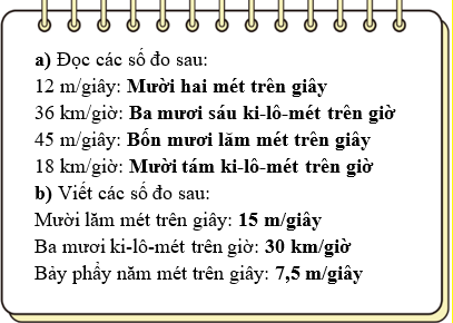 Hoàn thiện ô trống sau: 12 m/giây; 36 km/giờ; 45 m/giây (ảnh 2)