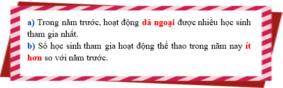Mỗi năm, 50 học sinh lớp 5B đều tham gia các hoạt động khác nhau trong hai năm học. Mỗi bạn tham gia một hoạt động (ảnh 1)
