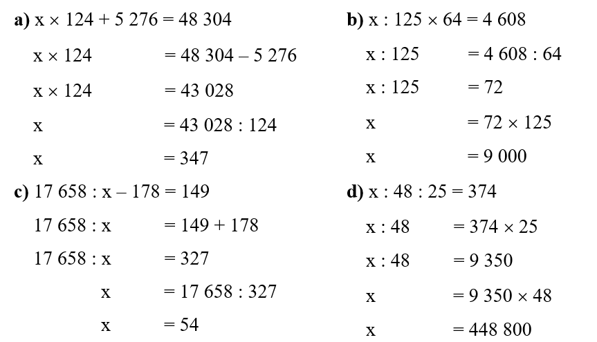 Tìm X:  a) x x 124 + 5 276 = 48 304 (ảnh 1)