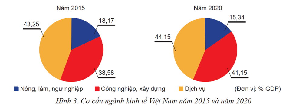 Sau 10 năm thực hiện các mục tiêu phát triển kinh tế - xã hội giai đoạn 2011 - 2020, cơ cấu ngành kinh tế và cơ cấu lao động của nước ta đã có sự chuyển biến theo hướng tiến bộ. Biểu đồ. (ảnh 1)