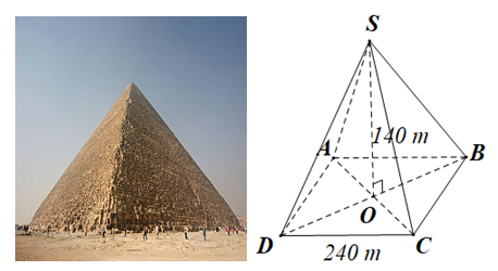 Một kim tự tháp Kheops ở Ai Cập có dạng là hình chóp tứ giác đều, mặt đáy là hình vuông (ảnh 1)