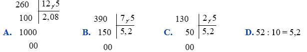 5,2 không là thương của phép chia nào dưới đây?  (ảnh 1)