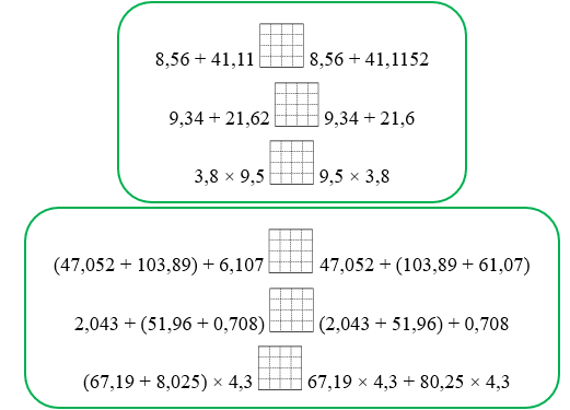 Không thực hiện phép tính, hãy viết dấu (>, <, =) thích hợp vào ô trống: (ảnh 1)