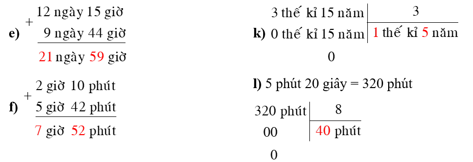 a) 1 giờ 15 phút + 1 giờ 25 phút = …….. giờ …….. phút  b) 2 phút 10 giây – 1 phút 15 giây = …….. phút …….. giây (ảnh 2)