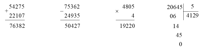 Đặt tính rồi tính  54 275 + 22 107     75 362 – 24 935 (ảnh 1)