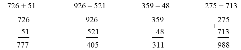 Đặt tính rồi tính:  726 + 51 (ảnh 1)