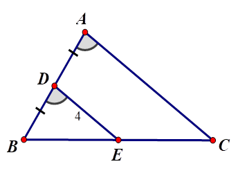 Cho hình vẽ. Biết DE = 4 cm.  a) Chứng minh E là trung điểm BC. b) Tính AC (ảnh 1)