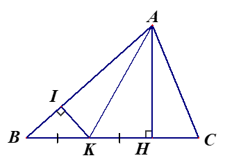 Cho tam giác nhọn ABC. Kẻ AH vuông góc với BC tại H.
1. Giả sử AB = 20cm, AH = 12cm, HC = 5cm.
(a) Tính độ dài đoạn thẳng AC.
(b) Tính chu vi tam giác ABC.
2. Từ trung điểm K của BH, kẻ KI vu (ảnh 2)