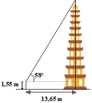 Một người đứng cách chân tháp 13,65 m nhìn lên đỉnh tháp với phương nhìn hợp với phương nằm ngang một góc bằng (ảnh 1)