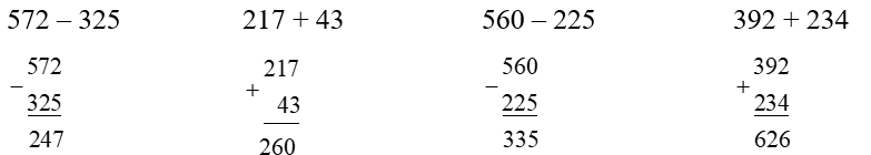 Đặt tính rồi tính  572 – 325 (ảnh 1)