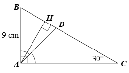 Cho tam giác ABC vuông tại A có AB = 9cm (ảnh 1)