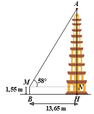Một người đứng cách chân tháp 13,65 m nhìn lên đỉnh tháp với phương nhìn hợp với phương nằm ngang một góc bằng (ảnh 2)