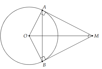 Cho tiếp tuyến của đường tròn (O) tại A và B cắt nhau tại M. Biết góc {AMB} = 50 độ. Số đo cung nhỏ AB là (ảnh 1)