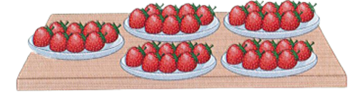 Viết phép tính và kết quả vào chỗ trống.  Có tất cả bao nhiêu quả dâu tây? (ảnh 1)