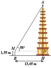 Một người đứng c&aacute;ch ch&acirc;n th&aacute;p 13,65 m nh&igrave;n l&ecirc;n đỉnh th&aacute;p với phương nh&igrave;n hợp với phương nằm ngang một g&oacute;c bằng&nbsp; (ảnh 1)