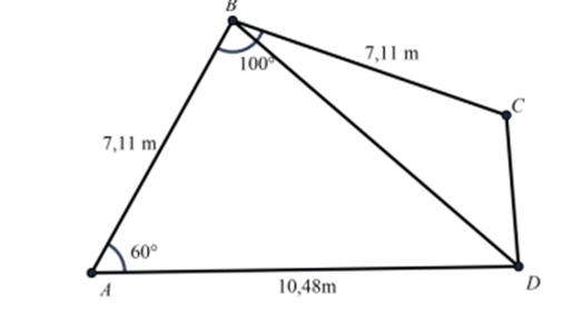 Anh B dự định mua một mảnh đất. Người bán cung cấp cho anh B bản vẽ chi tiết của mảnh đất như hình bên và mức giá là 10.000.000 đồng/m2. Tính số tiền anh B cần để mua mảnh đất đó. (ảnh 2)