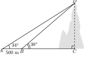 Tính chiều cao của một ngọn núi (kết quả làm tròn đến hàng đơn vị) (ảnh 1)