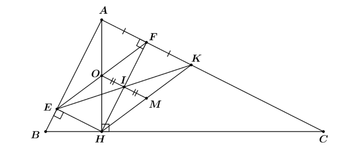 Cho tam giác ABC vuông tại A (AB < AC), đường cao AH. Từ H kẻ HE  và HF lần lượt vuông góc (ảnh 1)