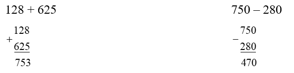 Đặt tính rồi tính.  128 + 625 (ảnh 1)