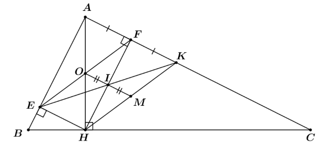 Cho tam giác ABC vuông tại A (AB < AC), đường cao AH. Từ H kẻ HE  và HF lần lượt vuông góc (ảnh 2)