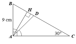 Cho tam giác ABC vuông tại A có AB = 9cm (ảnh 1)