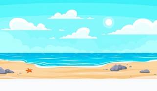 Bãi Biển Mùa Hè Hoạt Hình. Thiên Đường Nghỉ Dưỡng Thiên Nhiên, Đại Dương Hoặc Bờ Biển. Minh Họa Nền Phong Cảnh Bên Bờ Biển Vector - Free.Vector6.com