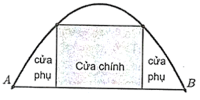 Một chiếc cổng hình parabol bao gồm một cửa chính hình chữ nhật ở giữa và hai cánh cửa phụ hai bên như hình vẽ dưới dây.  Biết chiều cao cổng parabol là 4m (ảnh 1)