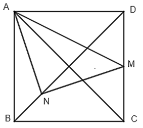 Cho hình vuông ABCD , điểm M nằm trên đoạn thẳng AC  sao cho AM = AC/4. Gọi N là trung điểm của đoạn thẳng DC.  Chứng minh rằng tam giác BMN vuông cân. (ảnh 1)