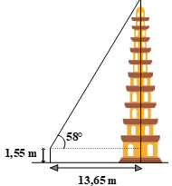 Một người đứng cách chân tháp 13,65m nhìn lên đỉnh tháp với phương nhìn hợp với phương nằm ngang một góc bằng  (ảnh 1)