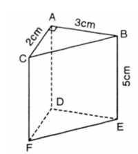 Thể tích hình lăng trụ đứng tam giác ABC.DEF trong hình vẽ dưới đây là: (ảnh 1)