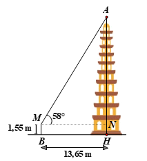 Một người đứng cách chân tháp 13,65m nhìn lên đỉnh tháp với phương nhìn hợp với phương nằm ngang một góc bằng  (ảnh 2)