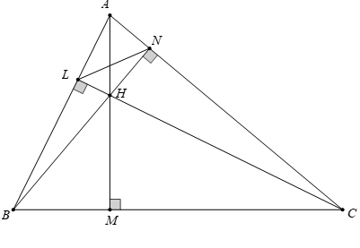 Cho tam giác ABC nhọn có ba đường cao AM,BN,CL. Chứng minh: (ảnh 1)