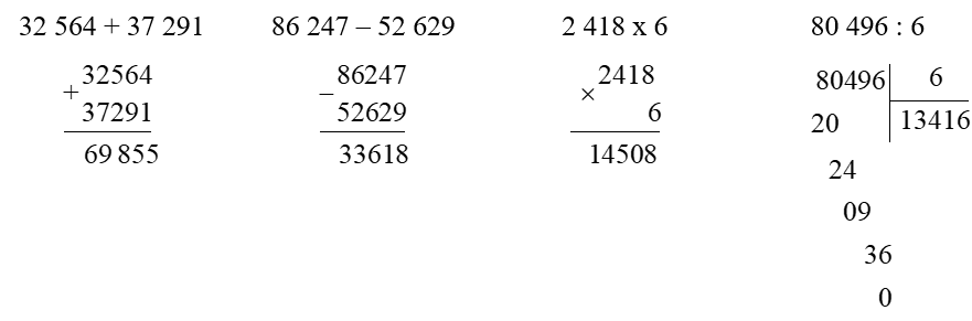 Đặt tính rồi tính:  32 564 + 37 291 (ảnh 1)