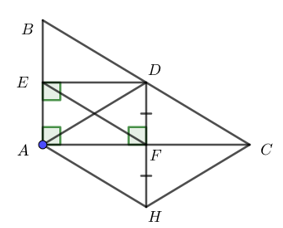 Cho tam giác ABC vuông tại A. Gọi D là trung điểm của BC. Kẻ DE vuông góc với AB (ảnh 1)