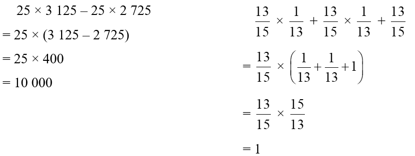 Tính bằng cách thuận tiện.       25 × 3 125 – 25 × 2 725 (ảnh 1)