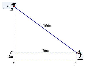 Một bạn học sinh thả diều ngoài đồng, cho biết đoạn dây diều từ tay bạn đến diều dài 150 m  (ảnh 2)