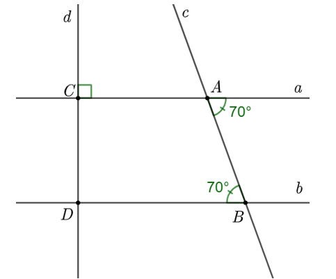 Cho hình vẽ bên, biết góc aAB = 70 độ, góc ABD = 70 độ (ảnh 1)