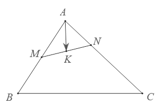 Cho tam giác ABC. Gọi M là trung điểm của AB, N là điểm thuộc AC sao cho vecto CN = 2 vecto NA. K là trung điểm của MN. Mệnh đề nào sau đây là đúng? (ảnh 1)