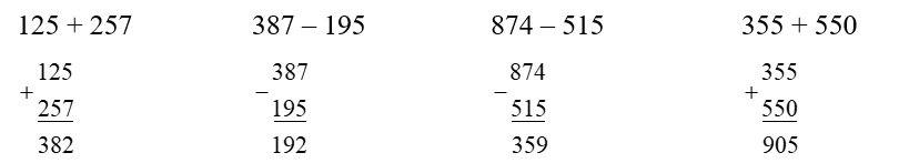 Đặt tính rồi tính 125 + 257 (ảnh 1)