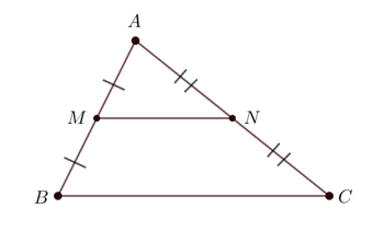 Cho tam giác ABC có M là trung điểm của AB, N là trung điểm của AC (ảnh 1)