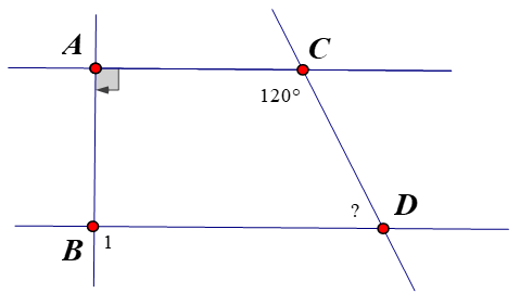 Cho hình vẽ biết AC song song BD góc A = 90độ, góc {ACD} = 120đọ (ảnh 1)